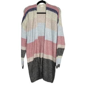 New Hem & Thread M Blue Pink Gray Colorblock Stripe Long Length Cardigan Sweater